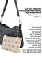 Monogram Printed Black Shk307 Faux Leather , 2 Compartments, Pocket and Card Holder Details, Hand-Held and Shoulder Bag - 6