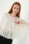 Ecru Crew Neck Layered Blouse 251181 - 2