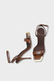Women's Blunt Toe Thin Strap Gold t Buckled Open Back Daily Wear t Heeled Shoes Lesano Brown Crocodile - 5