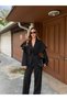 Black Cape Detailed Jacket and Trousers Set - 202604 - 5