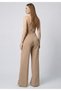 Women's Spaghetti Strap V-Neck Belted Wide Leg Jumpsuit with Chest Decolletage Detail - 5