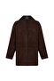Brown Contrast Collar Detail Suede Midi Jacket - 5