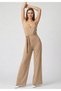 Women's Spaghetti Strap V-Neck Belted Wide Leg Jumpsuit with Chest Decolletage Detail - 3