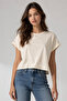 Women's Cream Crew Neck Short Basic T-Shirt Nj112