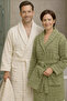 Cottowels King Size 6-Piece 100% Cotton Family Bathrobe Set - Green - Cream
