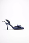 Women's Navy Blue Bowknot Satin Slingback Heeled Shoes Tr40Ms01E - 8