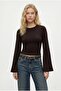 Women's Hazel Crew Neck Long Sleeve Basic Brown Knitted Blouse - 4