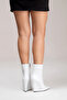 White Leather Pointed Toe Wedge Heeled Women's Boots Polly - 8