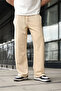 Beige Relaxed Fit Men's Sweatpants with Slit Detail E6587 - 4
