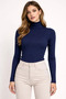 Women's Full-Length Ribbed Lycra Camisole Badi Slim Long Sleeve - Navy Blue - 3