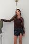 Brown Crew Neck Floral Pattern Lining Detailed Blouse Pack of Lace - 2