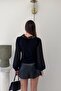 Black V-Neck Lace Detailed Sleeves Chiffon Blouse - 6