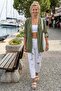 Green 3/4 Sleeve Buttoned Pocketed Embroidered Front Casual Woven Jacket 70 65 - 4