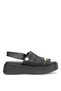 D26Ys-2920 Women's Genuine Leather Flat Sandals Black