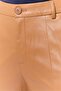 Women Regular Fit Solid Leather Bootcut Pants, Tan - 3