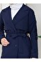 Linen Buttoned and Belted Double-Breasted Collar Trench Coat - 4