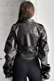 Women's Cropped Leather Jacket - Brown New Season Corset Detail - 7