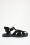 Women's Black Suede Buckle Detail Flat Sole Sandals - 6