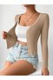 Leather N V-Neck Corded Fabric Button Fit Fit Women's Knitwear Cardigan - 5