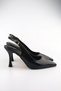 Women's Black Heeled Shoes Pointed Toe Slingback Ankle Strap Stylish Evening Dress Casual Model - 6