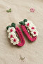 Set of 2 Hand Knitted Strawberry Daisy Figured Snap Buckles - White Daisy Strawberry Knitted Buckle