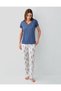 Women's Short Sleeve Pajama Set 50% Cotton 50% Modal – Patterned Pajama Bottoms with Pockets, Full Length - 2