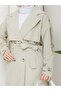 معطف ترنش بأزرار على الجهتين ياقة كتان بأزرار وحزام - 5