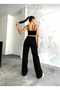Women's High Waist Black Loose Jeans Stretchy Palazzo Stretch Fabric Denim Pants - 3