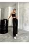 Women's High Waist Black Loose Jeans Stretchy Palazzo Stretch Fabric Denim Pants - 2