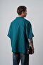 Men's R Embroidered Short Sleeve Muslin Oversized Shirt Emerald - 3