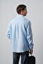 Men's R Embroidered Long Sleeve Muslin Oversized Shirt Baby Blue - 3