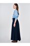 High Waist Ribbed Skirt Dark Navy Blue - 3