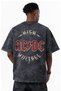 Design High Voltage Ac Dc Rock Metal Music Band Printed Unisex Oversized Distressed Washed T-Shirt