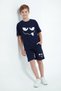 Round Neck Summer Cute Emoji Print Detailed Capri Boys' Top and Bottom Set - 3