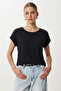 Guipure Detailed Viscose T-Shirt Lrn0006 Black - 2