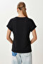 Guipure Detailed Viscose T-Shirt Lrn0006 Black - 4