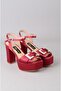 Seç 850 Platform Heelled Evening Dress Shoes (Heel:10,5Cm, Platform:4Cm) Bordo Satin - 3