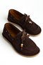 Acıkahve Suede Tasseled Beaded Women's Loafers Shoes