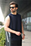 Navy Blue Crew Neck Jacquard Sleeveless Men's T-Shirt E7180 - 6