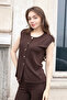 Women's Stretchy Silk I Fabric Wide O-Neck Buttoned D Drop-Shoulder Jacket Blouse-Brown - 4