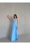 Baby Blue One-Shoulder Stone Embellished Evening Dress - 2