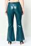 Women Regular Fit Solid Flared Pants, Teal Green - 4