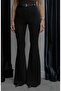 Black Flared Belted Trousers - 3