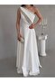 White One-Shoulder Stone Embellished Evening Dress - 5