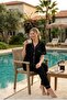 Women's Black Front Button Shirt Collar Satin Piped Chest Pocketed Viscose Short Sleeve Pajama Set - 3