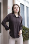 Women's Collared Drop-Shoulder Long Sleeve Non-Lycra Fabric Shirt - Brown - 2