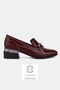 Women's Burgundy Patent Leather Genuine Natural De Leather Size 4-42 Thick Heel with Buckle Loa Loafers Shoes
