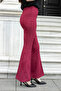 Suede Stretch Fabric Fabric High Waist Front and Back Stitched Isanyol Leggings Trousers-Burgundy - 6