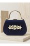 Navy Blue Color Glittery Satin Stone Strappy Chain Women's Evening Dress Bag Wedding Engagement Graduation - 3