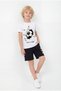 Round Neck Summer Football Print Detailed Capri Boys' Top and Bottom Set - 3